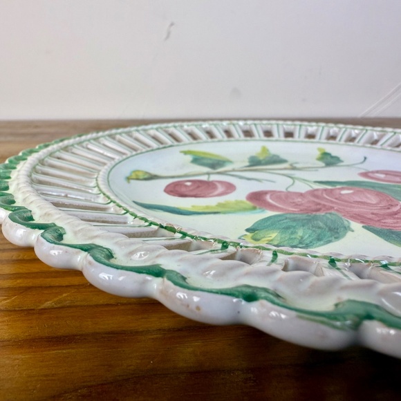 Vintage Ugo Zaccagnini Italian Reticulated Plate | Hand-Painted Cherries | Italy - Picture 5 of 14
